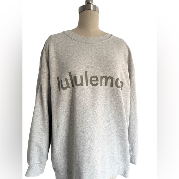 Lululemon Oversized Gray Logo Sweatshirt long sleeves crew neck sport lounge 16 - Picture 11 of 13